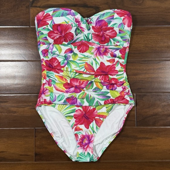Tommy Bahama Other - Tommy Bahama Size 10 Island Cays Fiesta Bandeau One Piece Swimsuit White Floral